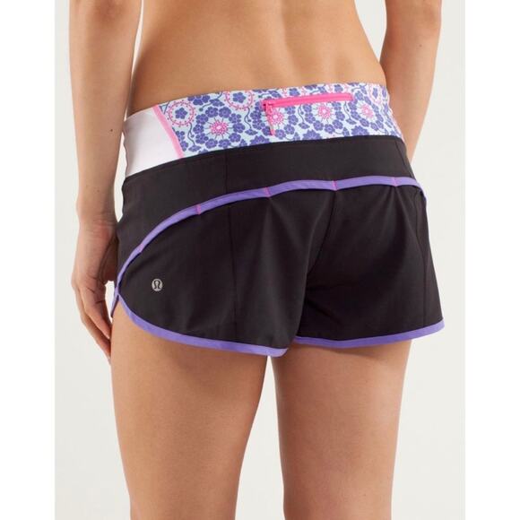 Lululemon Run Speed Short Black / Power Purple / Quilt Summer zip pocket floral - Picture 6 of 8